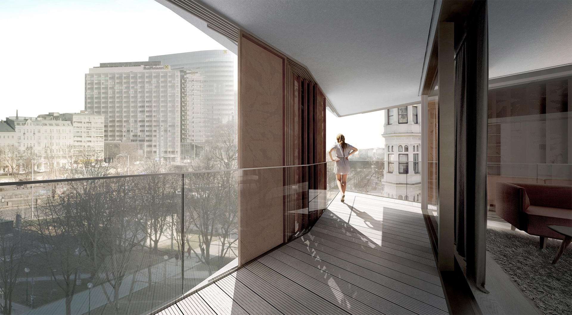 Ausblick auf den Donaukanal von einem Balkon des KAYSER 