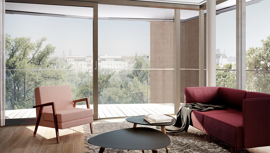 Musterwohnung des KAYSER mit Ausblick auf den Donaukanal