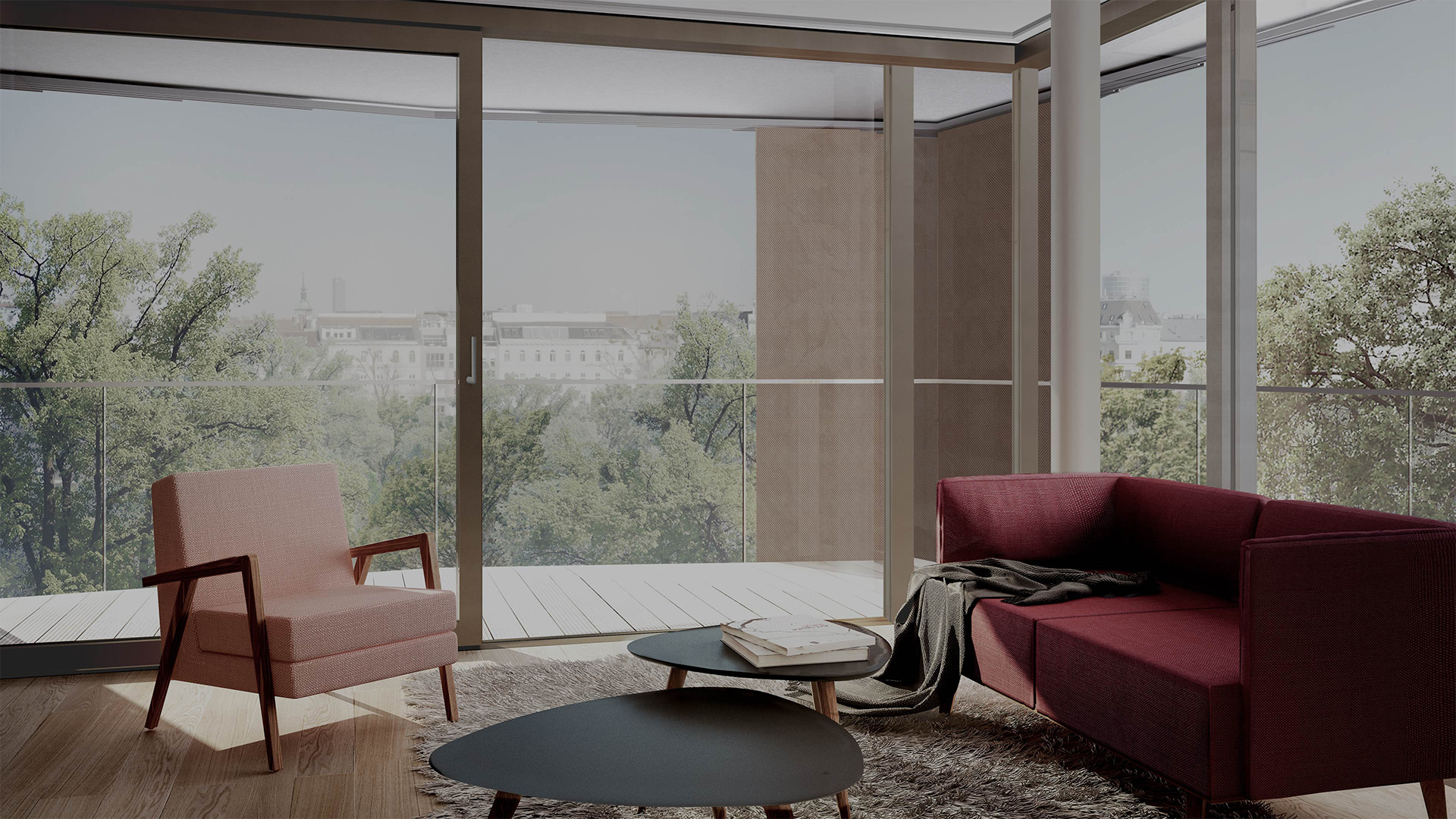 Musterwohnung des KAYSER mit Ausblick auf den Donaukanal